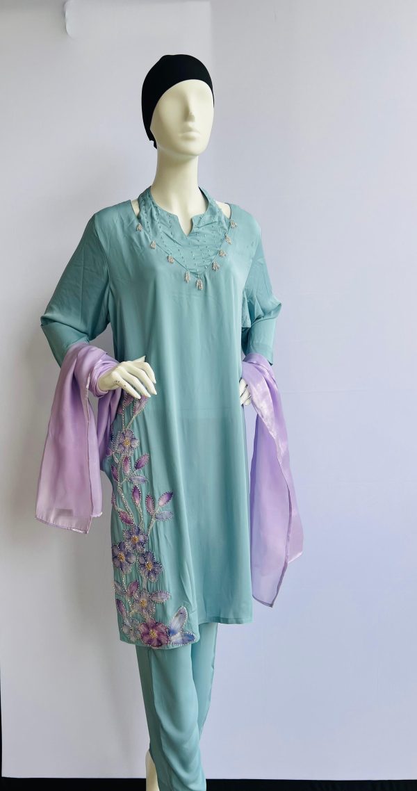 Pastel Mint Green Embroidered 2-Piece Suit