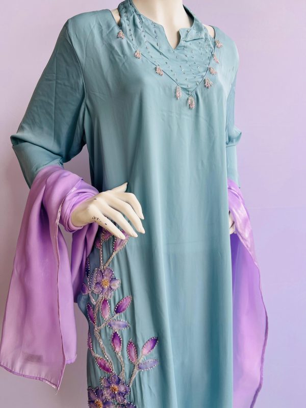 Pastel Mint Green Embroidered 2-Piece Suit - Image 2