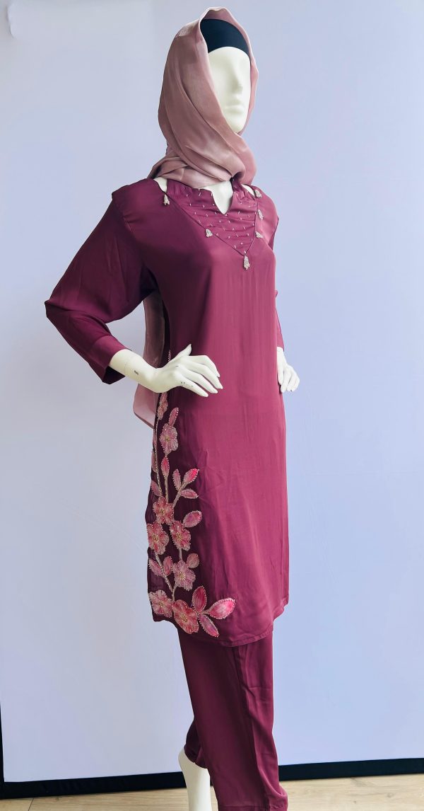 wine maroon straight-cut kurti set - Image 2